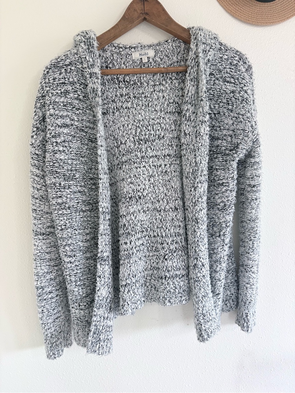 Mudd Women’s Small Gray Marled Hooded Open Front Cardigan Cozy Knit